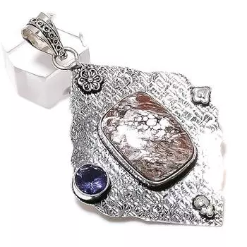 Подвеска из стерлингового серебра 925 пробы с натуральным диким конем и аметистом 2,80 дюйма n1u80