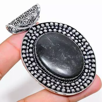 Подвеска из стерлингового серебра 925 пробы с натуральным серебряным блеском обсидиана 2,68 дюйма T1h98