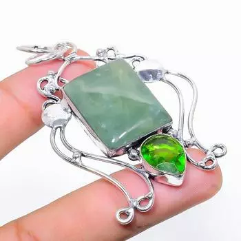 Подвеска из стерлингового серебра 925 пробы с натуральным пренитом и драгоценным камнем перидот 2,76 дюйма Y2L89