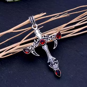 Подвеска из стерлингового серебра 925 пробы с натуральным мозамбикским гранатом 2,50 дюйма h4L79