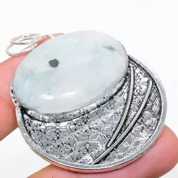 Подвеска из стерлингового серебра 925 пробы с натуральным радужным лунным камнем 2,05 дюйма L4f40