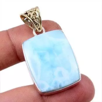 Подвеска из стерлингового серебра 925 пробы с драгоценным камнем Natural Republic Larimar 1,75 дюйма v0Q70