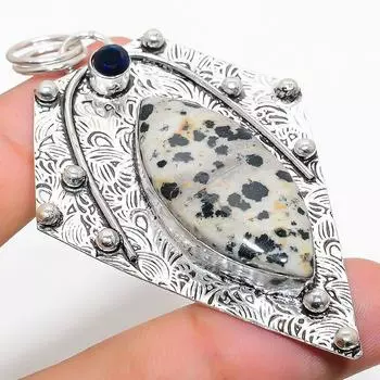 Подвеска из стерлингового серебра 925 пробы с натуральной далматиновой яшмой и голубым топазом 2,92 дюйма r2M92