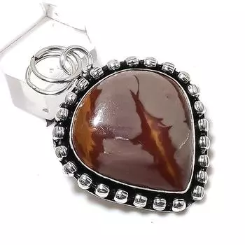 Подвеска из стерлингового серебра 925 пробы с натуральным драгоценным камнем Норина Джаспер ручной работы 1,97 дюйма h8E55