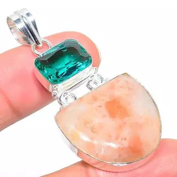 Подвеска из стерлингового серебра 925 пробы с натуральным солнечным камнем и перидотом 2,17 дюйма M7M88