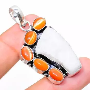 Подвеска из стерлингового серебра 925 пробы с необработанным натуральным лунным камнем, драгоценным камнем Monalisa, 1,89 дюйма c3f37