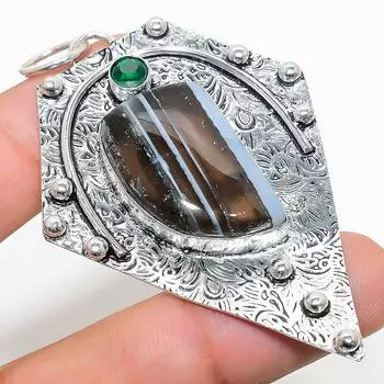 Подвеска из стерлингового серебра 925 пробы с натуральным опалом Овайи и драгоценным камнем диопсидом 2,88 дюйма R1N55