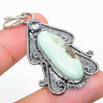 Подвеска из стерлингового серебра 925 пробы с натуральным хризопразом и белым топазом 2,21 дюйма i0F33