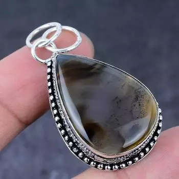 Подвеска из стерлингового серебра 925 пробы с натуральным агатом Монтана ручной работы 2,05 дюйма S5U25
