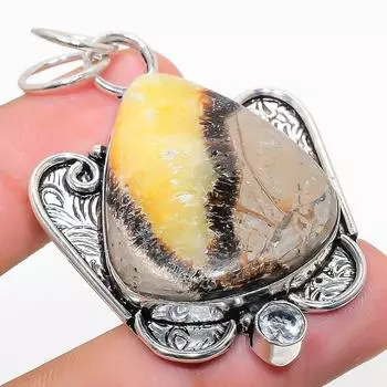 Подвеска из стерлингового серебра 925 пробы с натуральным камнем септериан и белым топазом 2,17 дюйма s5Y79