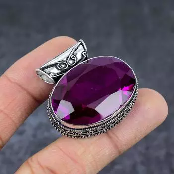 Подвеска из стерлингового серебра 925 пробы с розовым рубиллитом 1,42 дюйма Z7K10