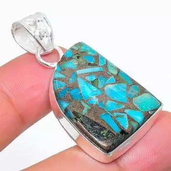 Подвеска из стерлингового серебра 925 пробы с натуральным медным синим бирюзовым камнем 1,65 дюйма t3C86