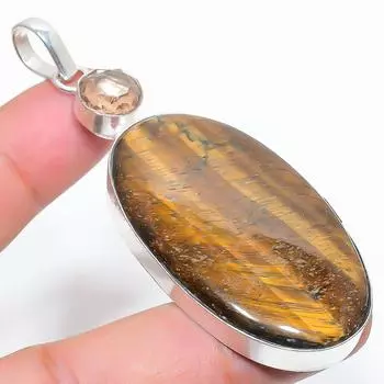 Подвеска из стерлингового серебра 925 пробы с натуральным тигровым глазом и морганитом 2,99 дюйма U9R15