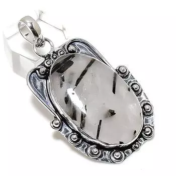 Подвеска из стерлингового серебра 925 пробы с натуральным черным рутилом ручной работы 2,17 дюйма y0V06