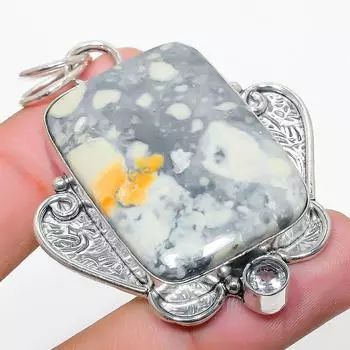 Подвеска из стерлингового серебра 925 пробы с натуральной яшмой Малигано и белым топазом, 2,36 дюйма, W6D68