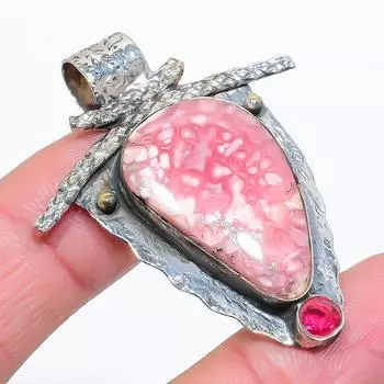 Подвеска из стерлингового серебра 925 пробы с натуральным родохрозитом и рубиллитом 1,97 дюйма S5W58