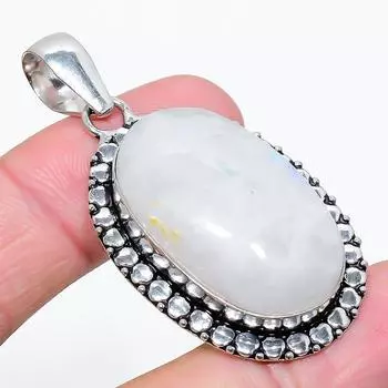 Подвеска из стерлингового серебра 925 пробы с натуральным радужным лунным камнем 2,13 дюйма w0L47