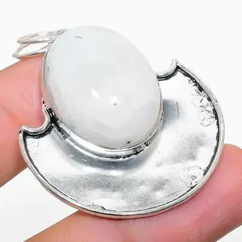 Подвеска из стерлингового серебра 925 пробы с натуральным радужным лунным камнем размером 1,97 дюйма N3U05