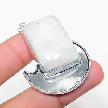 Подвеска из стерлингового серебра 925 пробы с натуральным радужным лунным камнем 2,09 дюйма A2q74