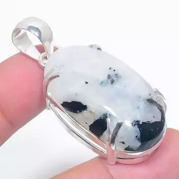 Подвеска из стерлингового серебра 925 пробы с натуральным радужным лунным камнем 2,01 дюйма B6L50