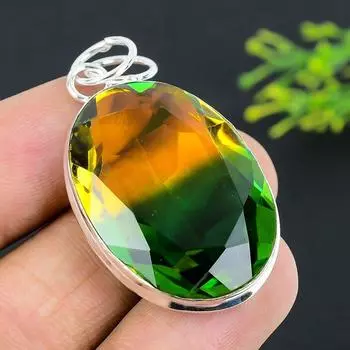 Подвеска из стерлингового серебра 925 пробы с двухцветным турмалином и драгоценным камнем 2,05 дюйма G2P58