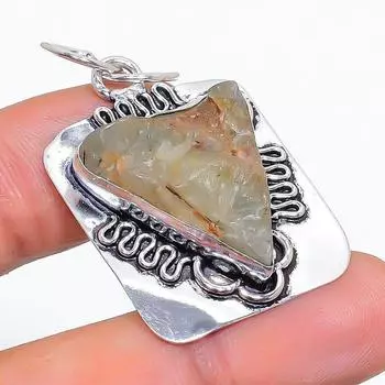 Подвеска из стерлингового серебра 925 пробы с натуральным драгоценным камнем пренитом ручной работы 1,73 дюйма t5q76