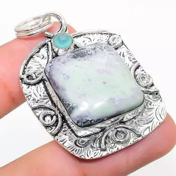 Подвеска из стерлингового серебра 925 пробы с натуральным каммереритом и халцедоном 2,09 дюйма J4P75