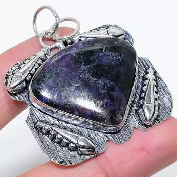 Подвеска из стерлингового серебра 925 пробы с натуральным русским чароитом 2,09 дюйма O0Z48
