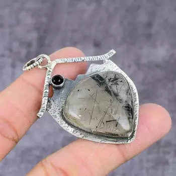 Подвеска из стерлингового серебра 925 пробы с натуральным черным рутилом и шпинелью ручной работы 2,37 дюйма r2s27