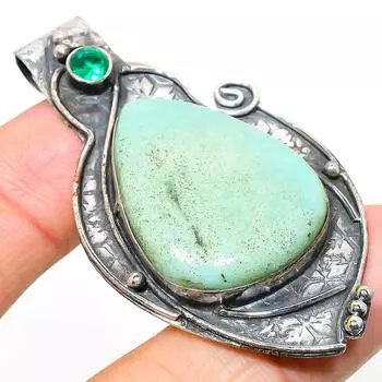 Подвеска из стерлингового серебра 925 пробы с натуральным хризопразом и диопсидом 2,44 дюйма r9w83