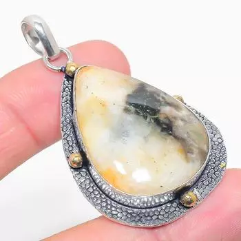 Подвеска из стерлингового серебра 925 пробы с натуральным русским дендритным камнем 2,25 дюйма N5r72
