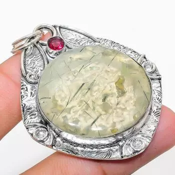 Подвеска из стерлингового серебра 925 пробы с натуральным пренитом и рубиллитом 2,44 дюйма Z6s29