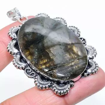 Подвеска из стерлингового серебра 925 пробы с драгоценным камнем лабрадоритом 2,56 дюйма R2y11