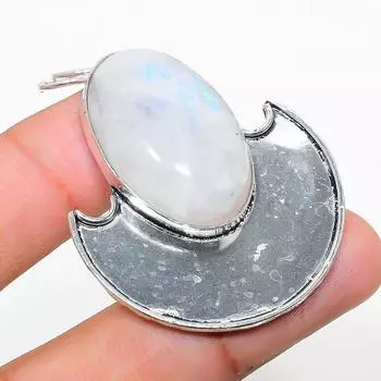 Подвеска из стерлингового серебра 925 пробы с натуральным радужным лунным камнем 2,05 дюйма y9G41