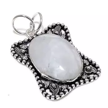 Подвеска из стерлингового серебра 925 пробы с натуральным радужным лунным камнем 2,25 дюйма R5T01