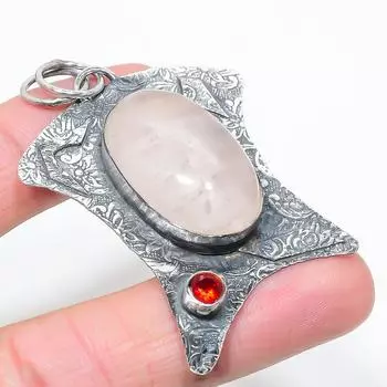 Подвеска из стерлингового серебра 925 пробы с натуральным розовым кварцем и гранатом 2,60 дюйма a6a64