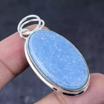 Подвеска из стерлингового серебра 925 пробы с натуральным камнем ангелит ручной работы 2,17 дюйма q0T80