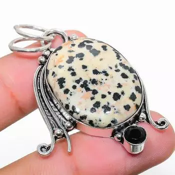 Подвеска из стерлингового серебра 925 пробы с натуральной далматинской яшмой и шпинелью 2,01 дюйма g0V36