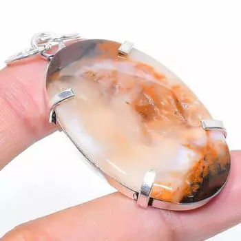 Подвеска из стерлингового серебра 925 пробы с натуральным русским дендритным камнем 2,36 дюйма R3Q08