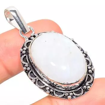 Подвеска из стерлингового серебра 925 пробы с натуральным радужным лунным камнем 1,89 дюйма Q5y28