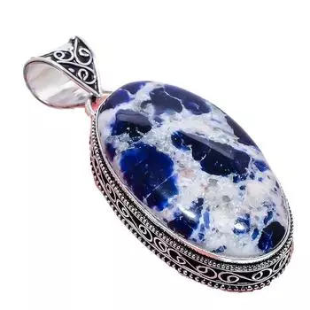 Подвеска из стерлингового серебра 925 пробы с драгоценным камнем содалитом 2,17 дюйма AH-768 2.2 синий
