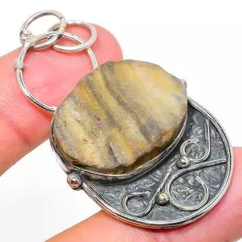 Подвеска из стерлингового серебра 925 пробы с натуральным драгоценным камнем «Роза пустыни Друзы» размером 2,29 дюйма L8B52