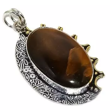 Подвеска из стерлингового серебра 925 пробы с натуральным драгоценным камнем «Тигровый глаз» 2,09 дюйма h3H69