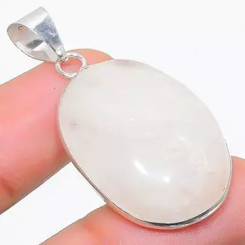 Подвеска из стерлингового серебра 925 пробы с натуральным розовым кварцем ручной работы 1,65 дюйма o7G19