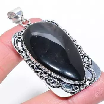 Подвеска из стерлингового серебра 925 пробы с натуральным солнечным обсидианом 2,56 дюйма O0K71