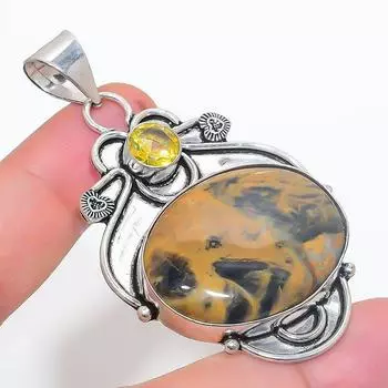 Подвеска из стерлингового серебра 925 пробы с натуральным солнечным восходом и цитрином 2,56 дюйма e3P62