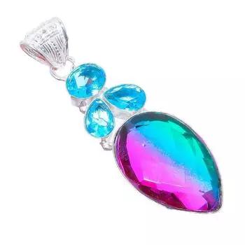 Подвеска из стерлингового серебра 925 пробы с двухцветным турмалином и голубым топазом 2,5 дюйма AH-3253 2.17 синий