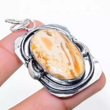 Подвеска из стерлингового серебра 925 пробы с натуральным яшмом из корня пера, 2,36 дюйма, j7L42