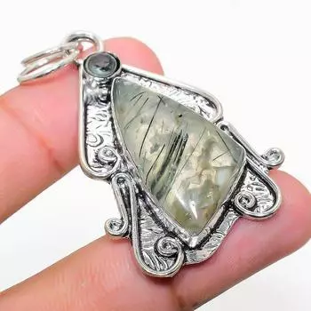 Подвеска из стерлингового серебра 925 пробы с натуральным пренитом и белым топазом 2,21 дюйма N0b35