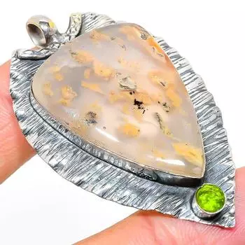 Подвеска из стерлингового серебра 925 пробы с натуральным русским дендритным камнем и перидотом 2,32 дюйма l0J48